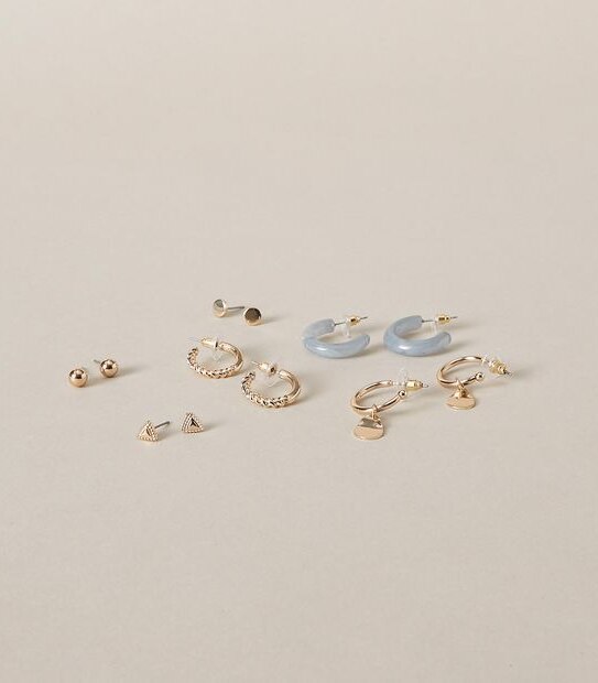 6 Pack Stud Hoop Earrings