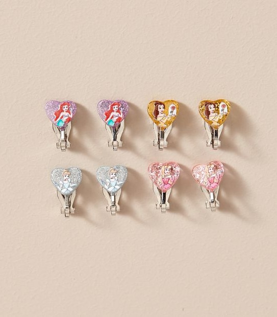 4 Pack Disney Princess Clip On Earrings