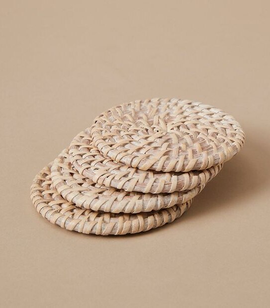4 Pack White Washed Rattan Coasters