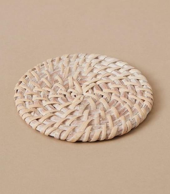 4 Pack White Washed Rattan Coasters