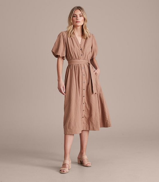 Preview Woven Button Through Midi Dress