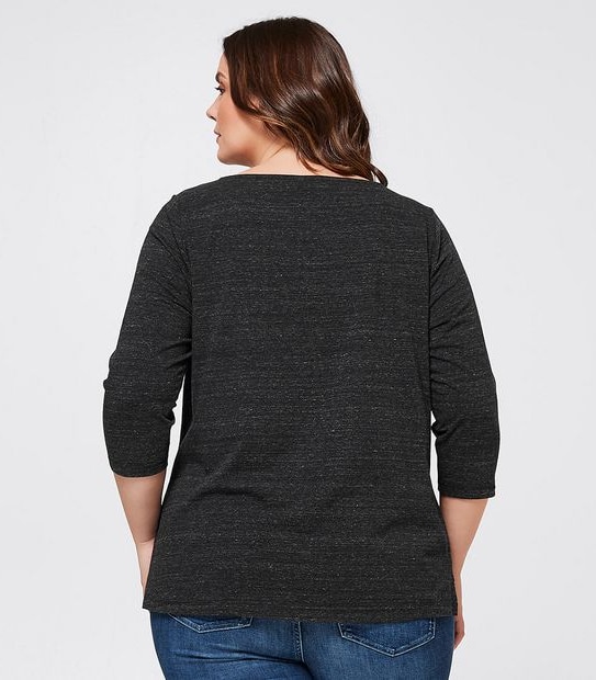 Belle Curve Boat Neck Top - Charcoal Marle