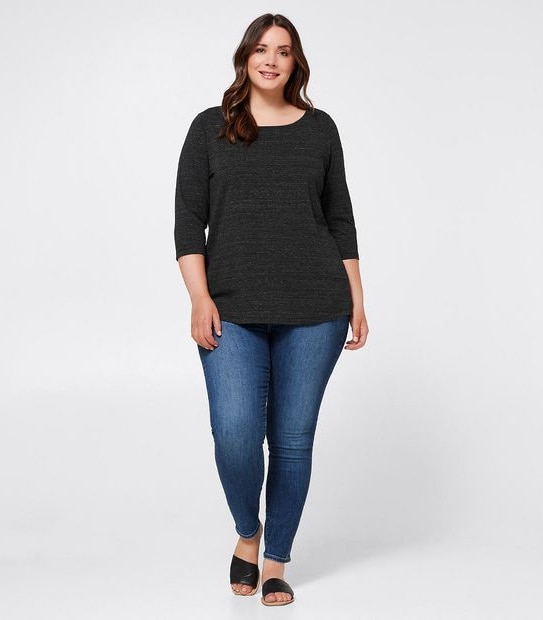Belle Curve Boat Neck Top - Charcoal Marle