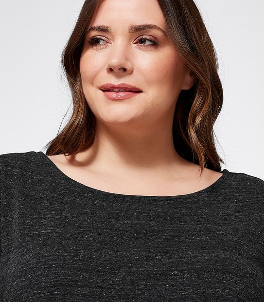 Belle Curve Boat Neck Top - Charcoal Marle
