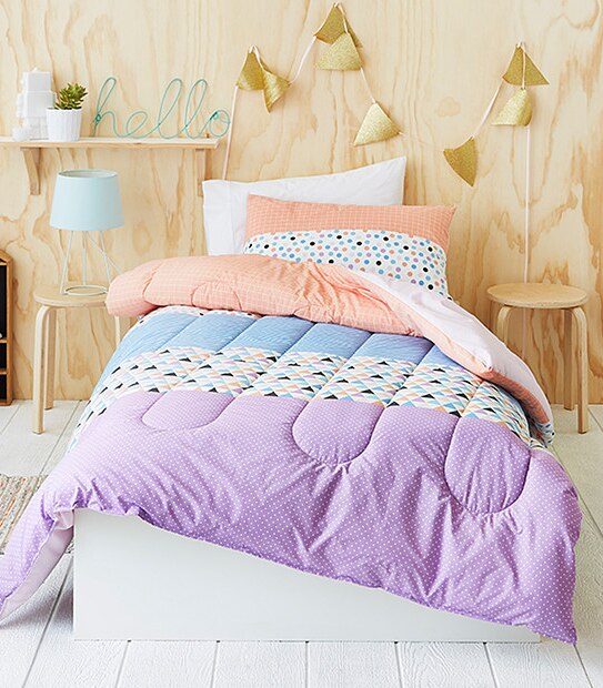 Geo Stripe Comforter With Pillowcase - Purple