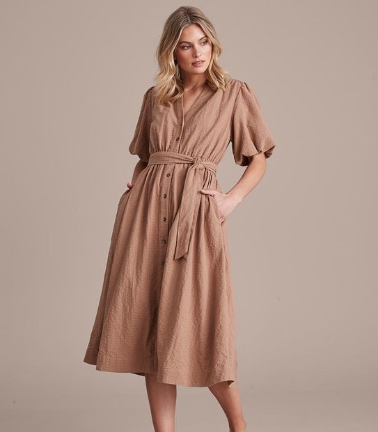 Preview Woven Button Through Midi Dress