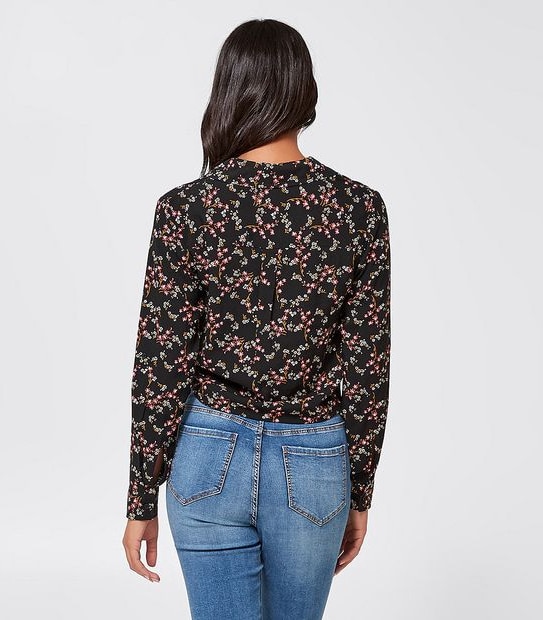 Lily Loves Tie Front Shirt - Black Floral