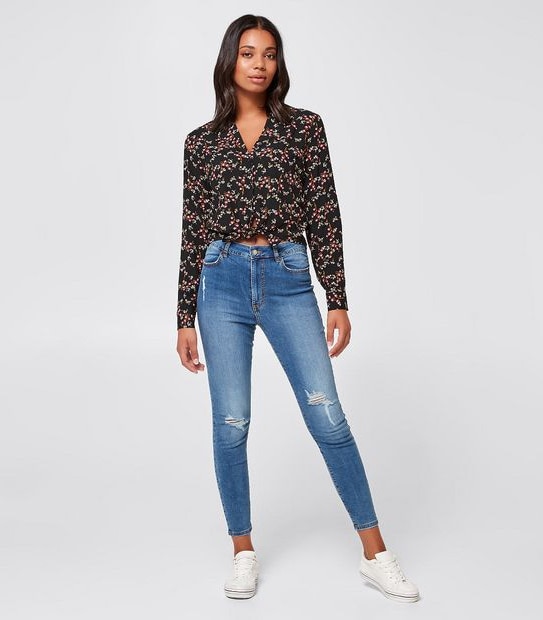 Lily Loves Tie Front Shirt - Black Floral