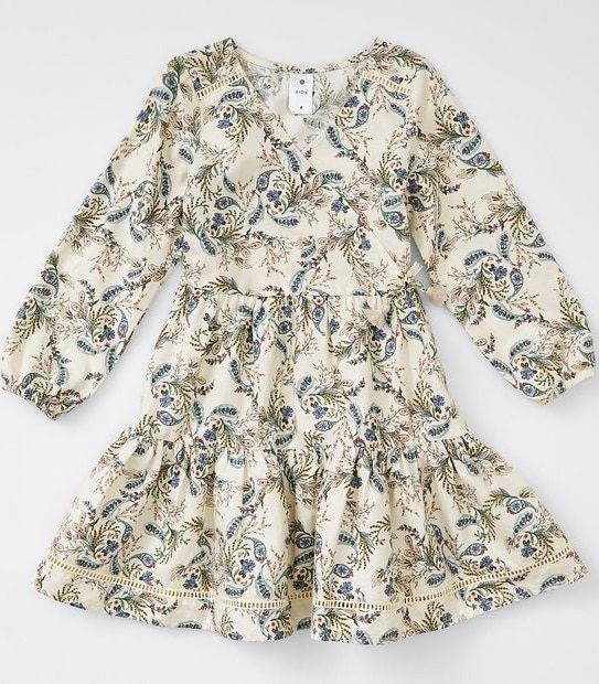 Woven Tiered Wrap Dress - Neutral Floral