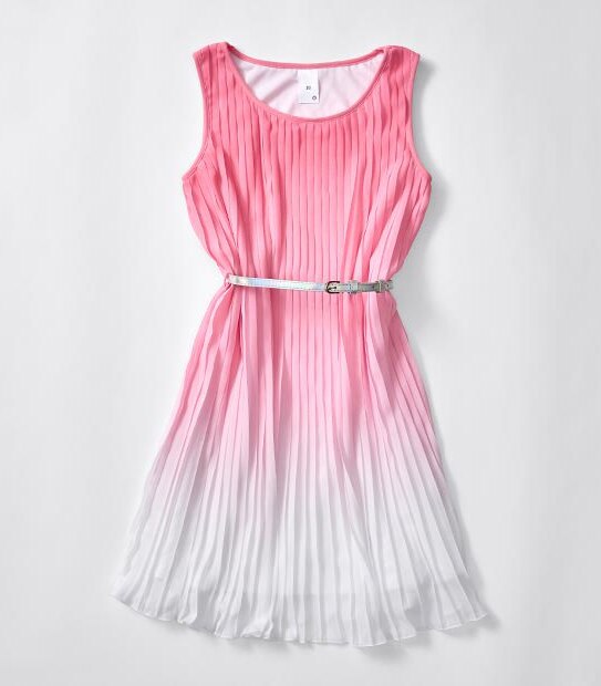 Ombre Pleat Dress With Belt