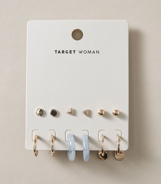 6 Pack Stud Hoop Earrings