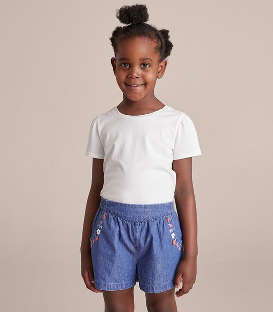 ELASTIC WAIST CHAMBRAY MINI SHORTS