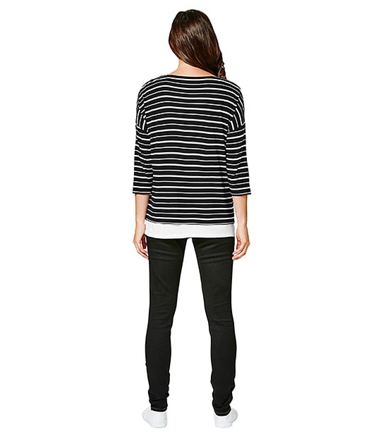 Maternity Layered Nursing Top - Black/ White