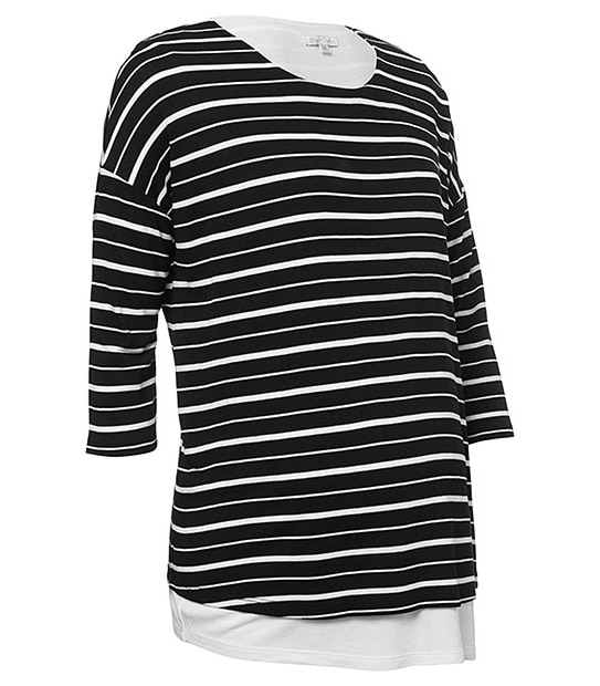 Maternity Layered Nursing Top - Black/ White