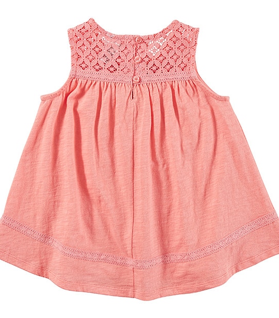 Girls' Lace Yoke Sleeveless Top - Coral 2 of 3