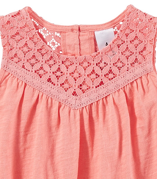 Girls' Lace Yoke Sleeveless Top - Coral 3 of 3
