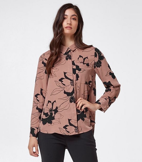 Preview Long Sleeve Relaxed Shirt - Pink/Black Floral