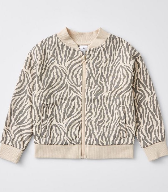 Zebra Print Zip Bomber Jacket - Neutral