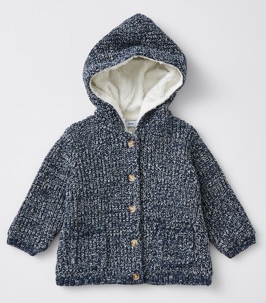 Baby Hooded Knit Cardigan - Navy Blue