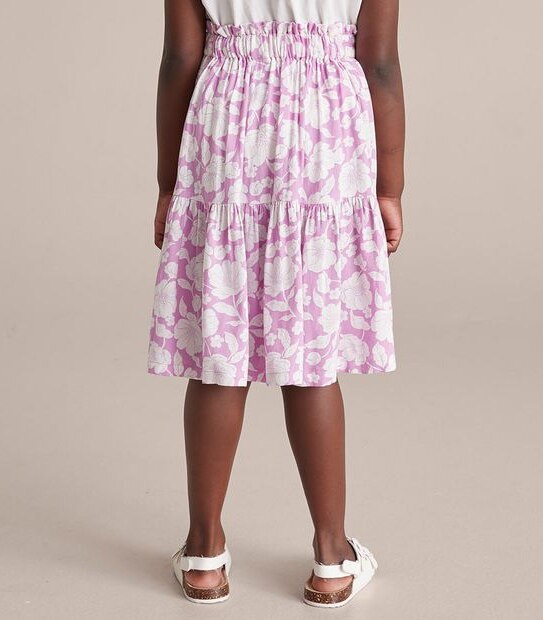 Linen Blend Floral Midi Skirt