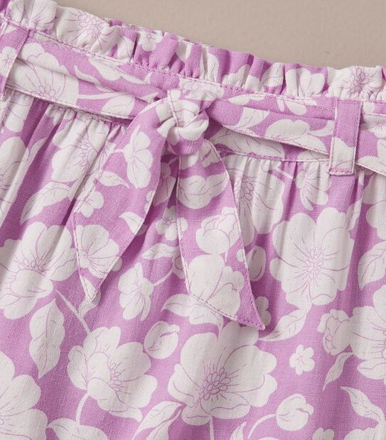 Linen Blend Floral Midi Skirt