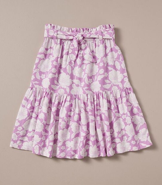 Linen Blend Floral Midi Skirt