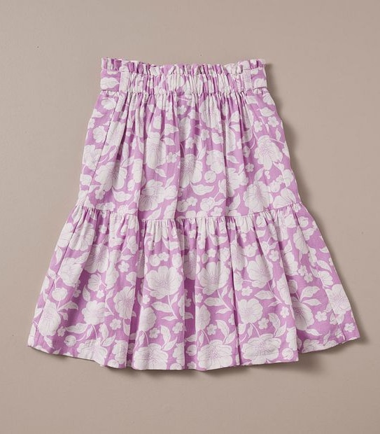 Linen Blend Floral Midi Skirt