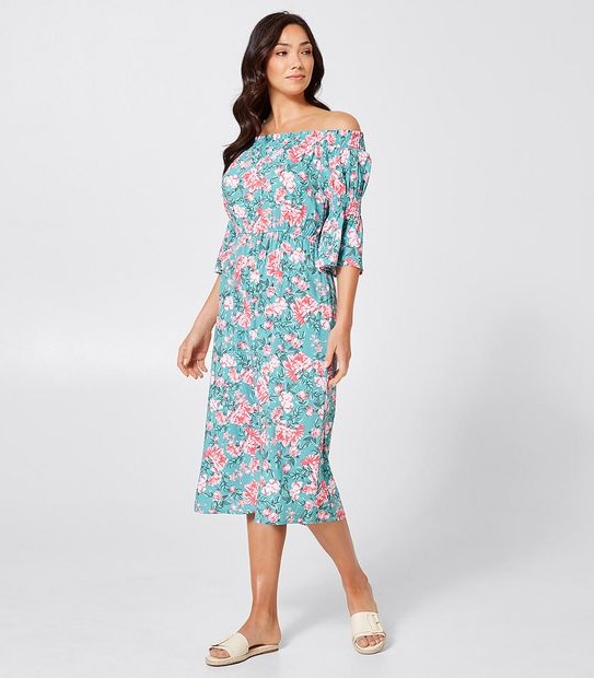 Off The Shoulder Coverup Dress - Green Floral