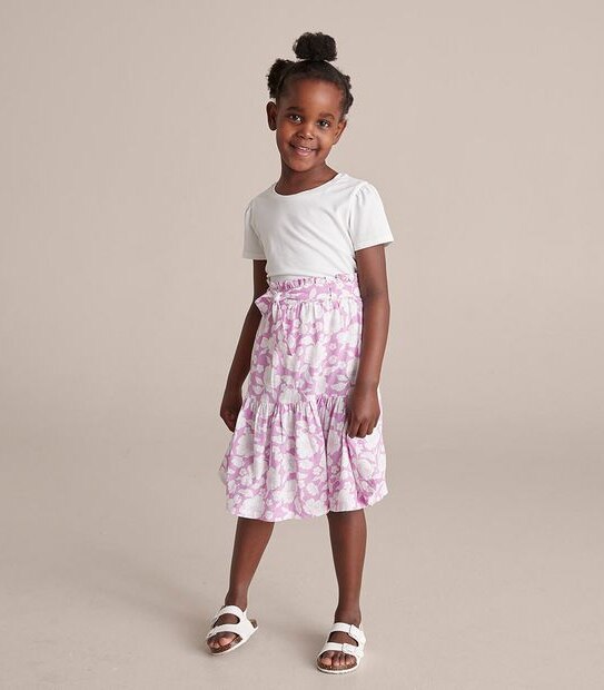 Linen Blend Floral Midi Skirt