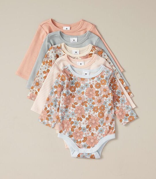 5 Pack Baby Organic Cotton Bodysuits