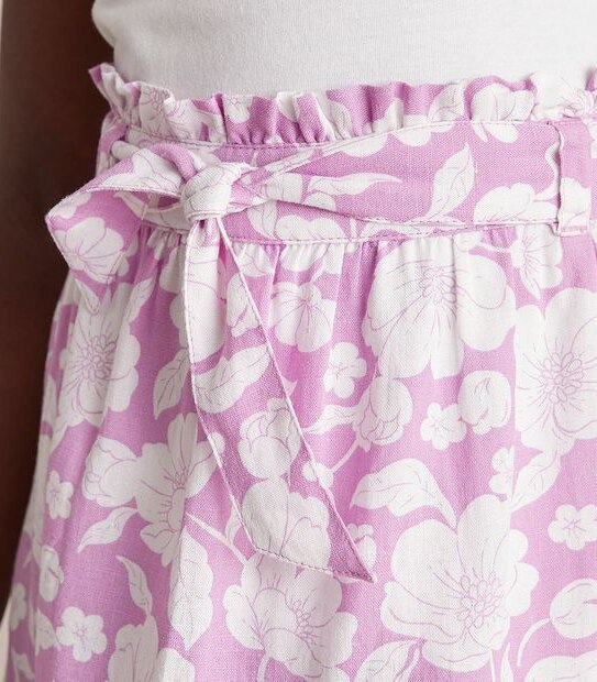 Linen Blend Floral Midi Skirt
