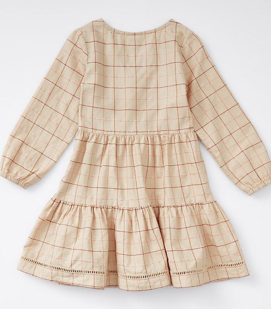 Woven Tiered Wrap Dress - Neutral Metallic Grid Print