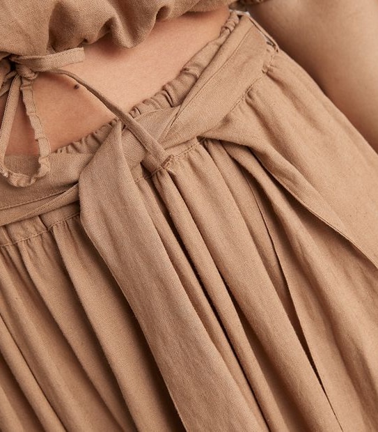 Linen Blend Ruffle Hem Maxi Skirt