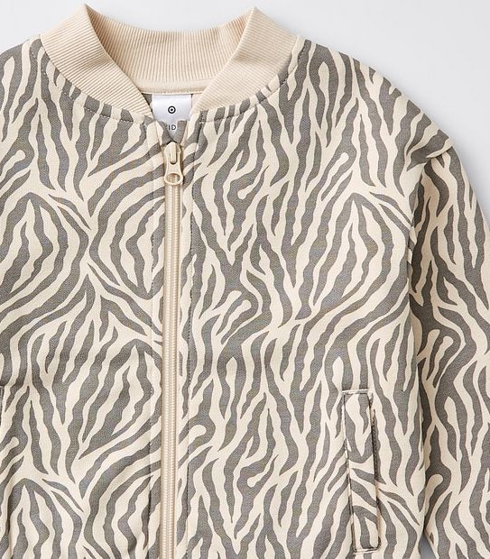 Zebra Print Zip Bomber Jacket - Neutral