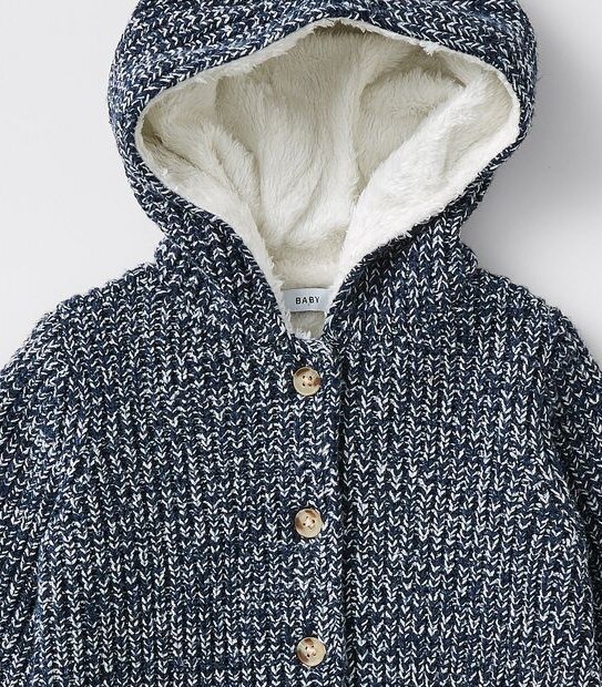 Baby Hooded Knit Cardigan - Navy Blue