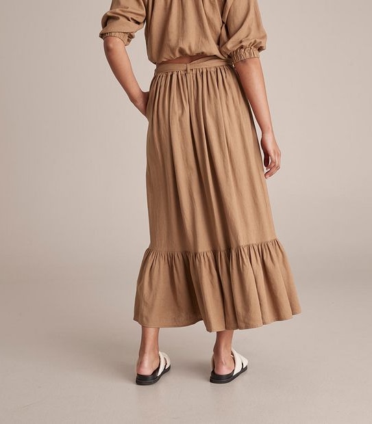 Linen Blend Ruffle Hem Maxi Skirt
