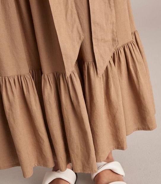 Linen Blend Ruffle Hem Maxi Skirt
