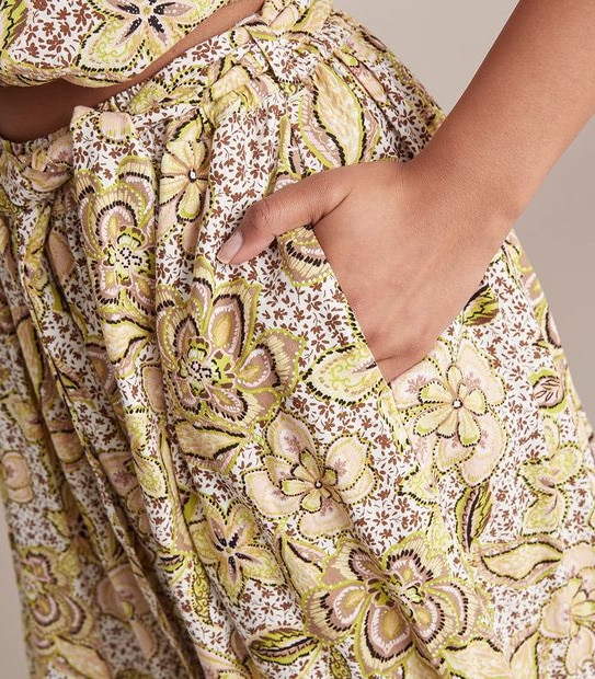Linen Blend Ruffle Hem Maxi Skirt