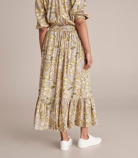 Linen Blend Ruffle Hem Maxi Skirt