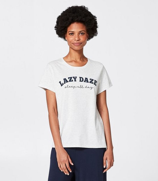 Printed Sleep T-Shirt - Grey Marle Lazy Daze