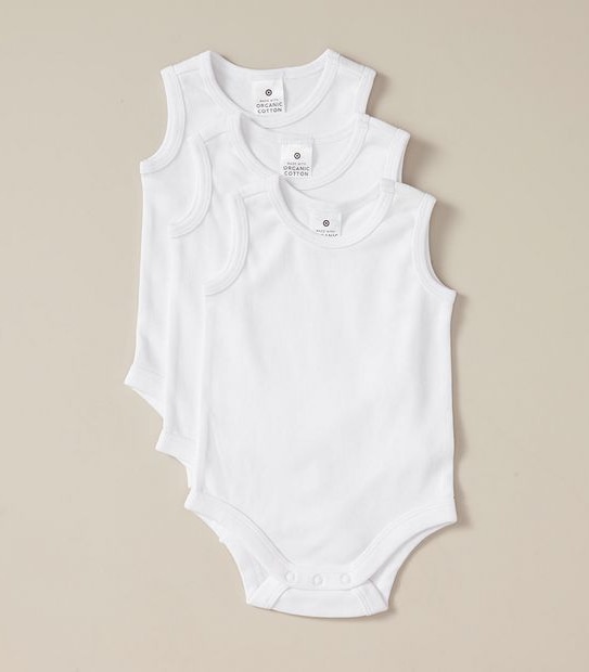 3 Pack Baby Organic Cotton Sleeveless Bodysuits