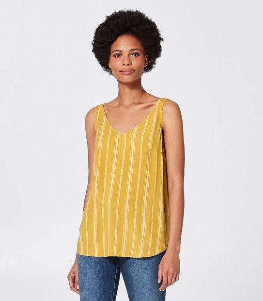 Tarryn V-Neck Tank - Yellow Textured Stripe