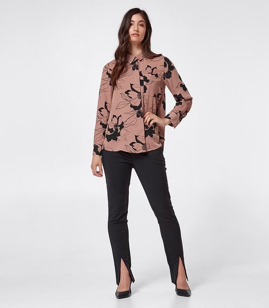 Preview Long Sleeve Relaxed Shirt - Pink/Black Floral