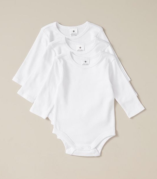 3 Pack Baby Organic Cotton Long Sleeve Bodysuits