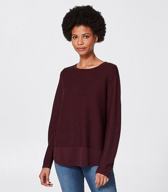 Curved Hem Stitched Jumper - Burgundy Red