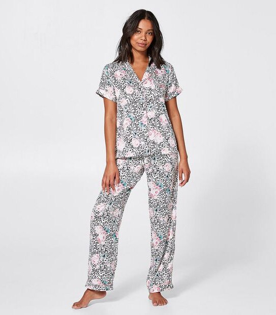 Lily Loves Satin Pyjama Set - Leopard and Rose