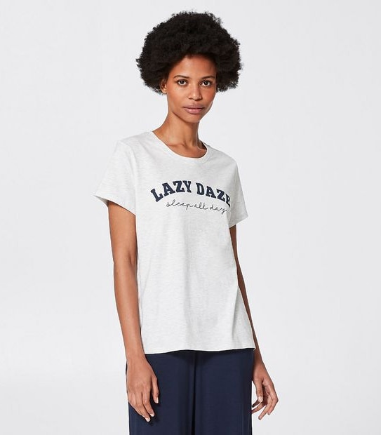 Printed Sleep T-Shirt - Grey Marle Lazy Daze