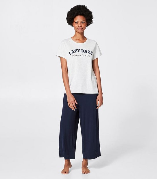 Printed Sleep T-Shirt - Grey Marle Lazy Daze