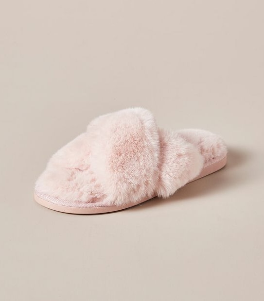 Womens Libbi Faux Fur Crossover Scuff Slippers - Pink