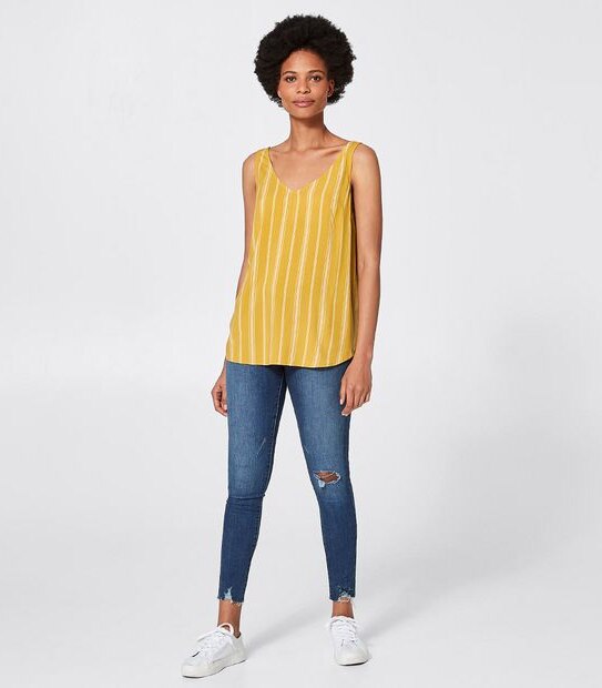 Tarryn V-Neck Tank - Yellow Textured Stripe